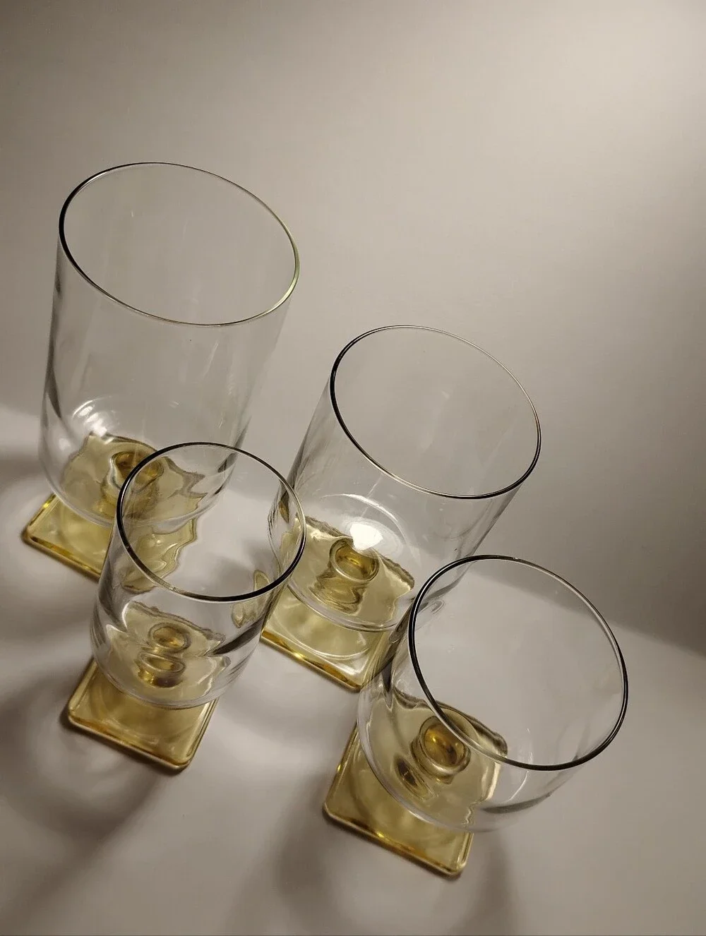 VTG Mid Century Federal Glass Nordic Topaz Square Base Glasses - Set of 4 Mixed